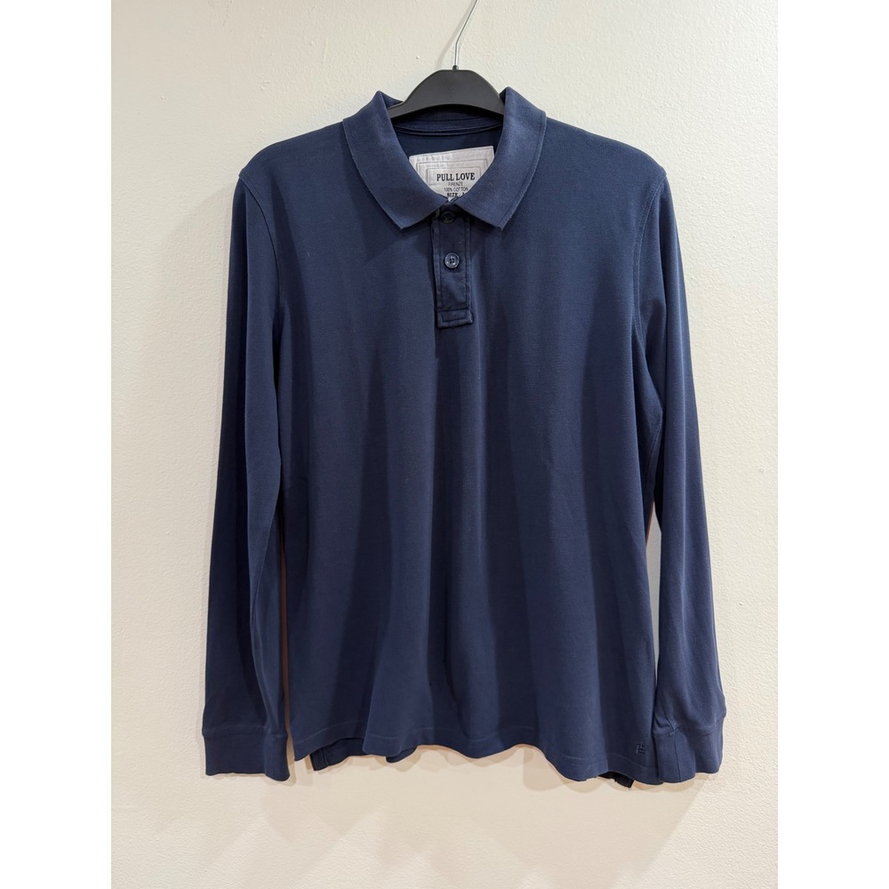 Pull Love Long Sleeve Polo Men Large Navy Blue Excellent Cotton Pique Firenze